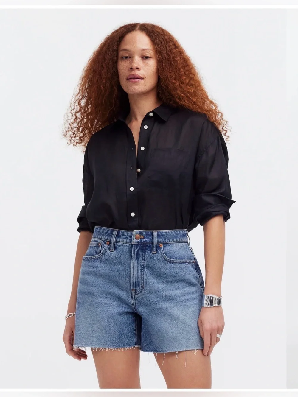 NWT Madewell The Curvy Perfect Jean Short High Rise Raw Hem Denim Shorts | 25